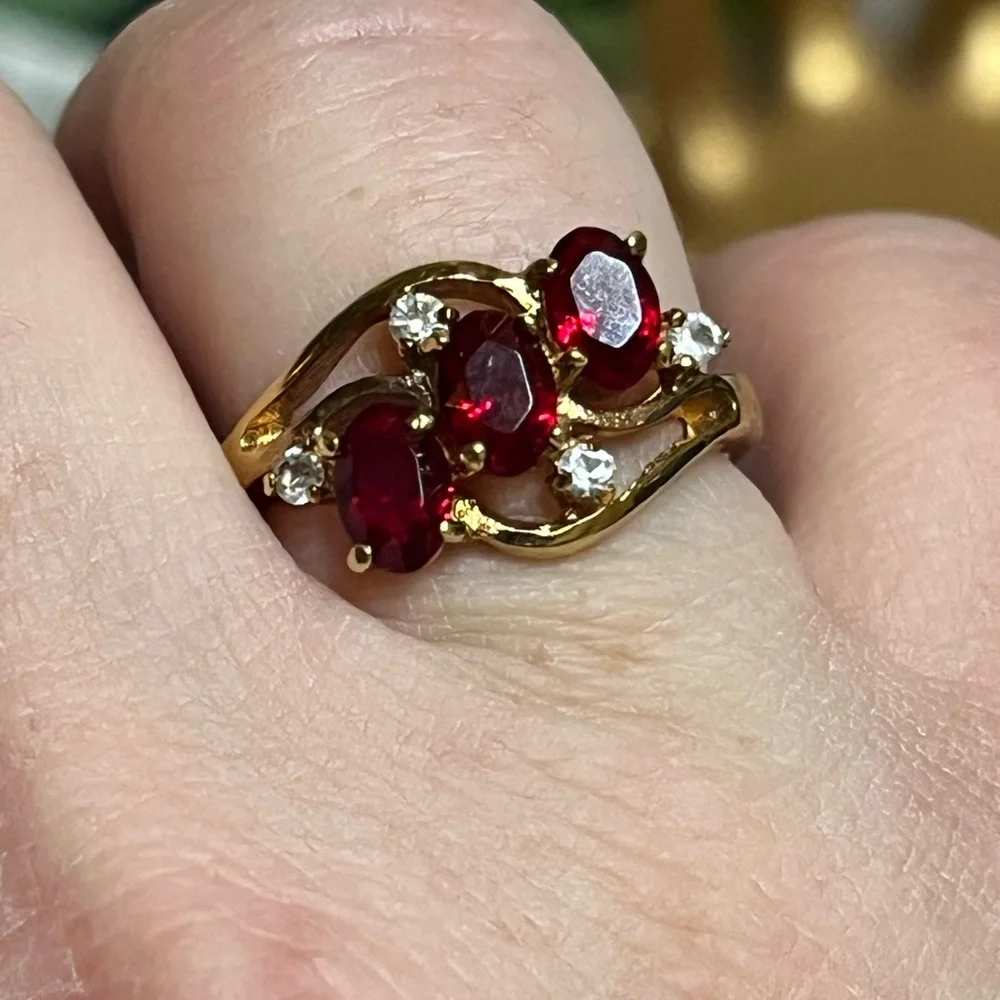 Triple Red Ruby Cocktail Ring